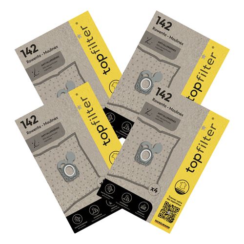 Lot de 4 packs de 4 sacs aspirateur 64142 Rowenta et Moulinex TopFilter Premium 9998250