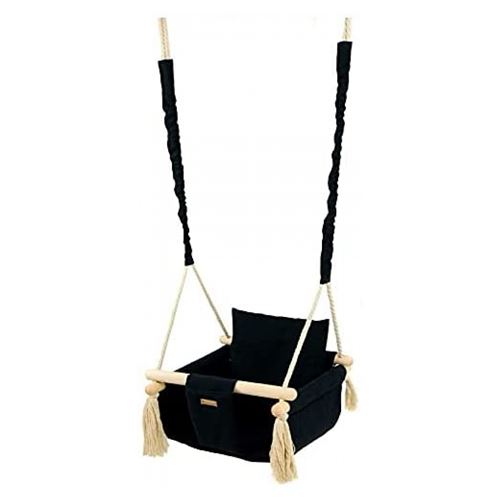 Balançoire bascule confortable pour enfants en bois coton terrasse jardin maison noir