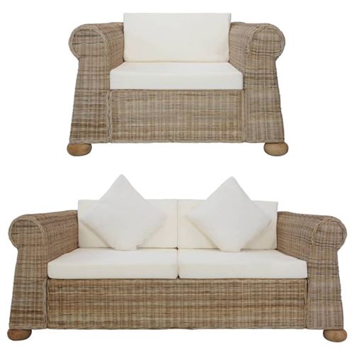 vidaXL Ensemble de canapés avec coussins 2 pcs rotin naturel