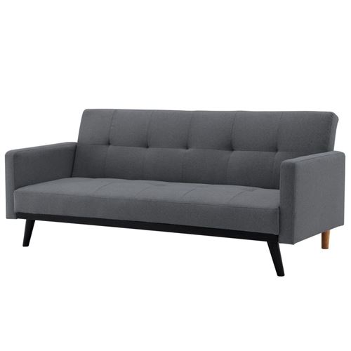 Canap&eacute; convertible 3 places en tissu gris fonc&eacute; pieds noirs LEON