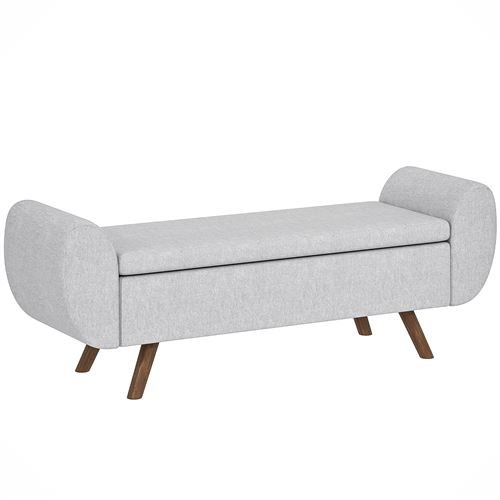Banc coffre design - banquette avec rangement - dim. 132 x 42 x 50 cm - piètement bois tissu gris clair