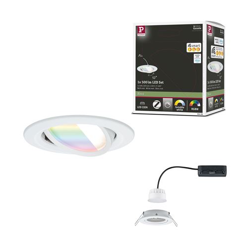 Spot encastré LED Nova Coin    rond 84mm 50° RGBW+ 6W 500lm 230V Blanc dépoli Aluminium