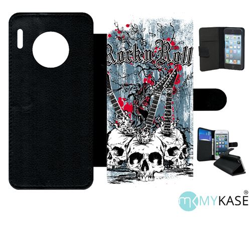 Etui My-Kase pour Mate 30 Pro - 71 heavymetal rock n roll skulls - Simili-cuir Noir