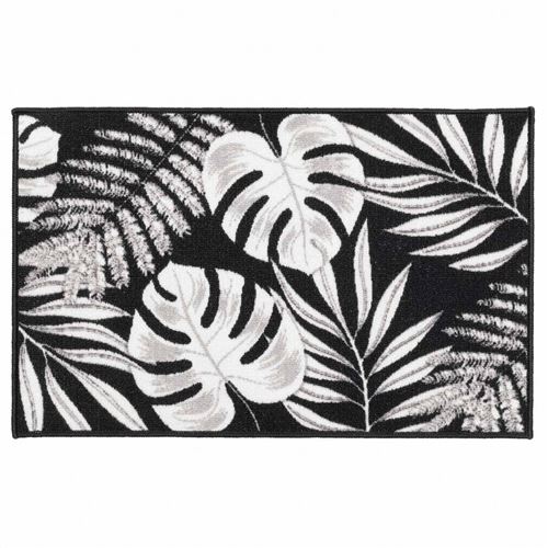 Non Communiqué Noir Tapis Antidérapant - 50X80 Cm - Feuillage ,Gris Et Blanc
