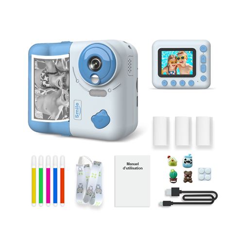 Appareil Photo 48 MP Instakid pour Enfant avec Impression et Filtres Avizar Blanc / Bleu