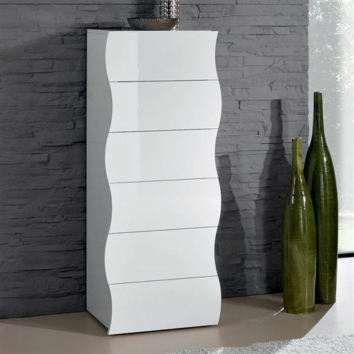 Commode Design Chambre 6 Tiroirs Blanc Onda Septet