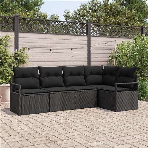 vidaXL Ensemble de canapé de jardin 5 pc Noir polyrotin