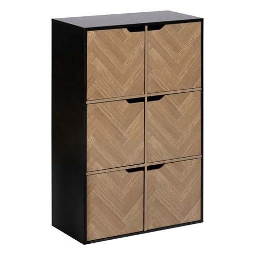 5Five Noir Etagère 6 Cases Avec Portes Chevrons - Image 3