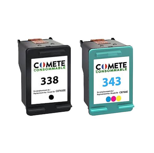 COMETE 338 343 2 Cartouches d'encre Compatibles HP 338 343 pour Imprimantes HP Photosmart B8350 Deskjet 460 Officejet H470 PSC 1610 ( Noir, Couleur )