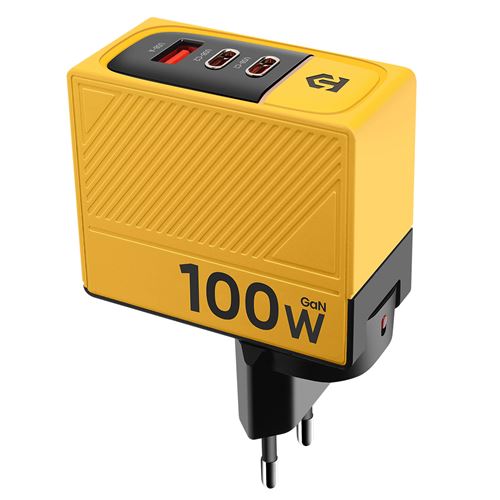 Chargeur mural GaN jaune USB-C 100W + USB 60W Tactical Noir / Jaune