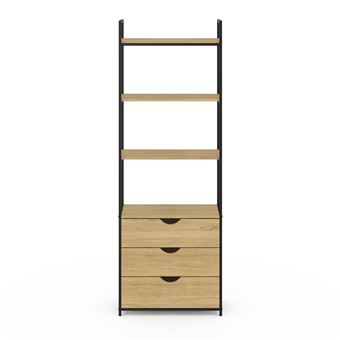 Etagere Separation De Piece Intérieur Étagère Bibliothèque DETROIT 4 Niveaux + 3 Tiroirs - Design Industriel - Dimensions 60x30x170 Cm - Gain De Place étagère Avec Tiroirs 60x30x170