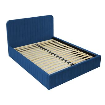 Stuart - lit coffre - 160x200 cm - sommier inclus - en velours - Bleu marine - 1