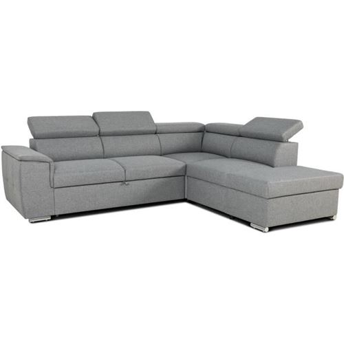 Canapé D'Angle Convertible Réversible Avec Coffre - 5 Places - Daytona - Tissu Gris - 260 X 77 / 94 X 216 Cm