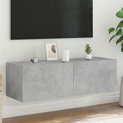 Vidaxl Gris Meuble Tv Mural Led - Béton - Image 3