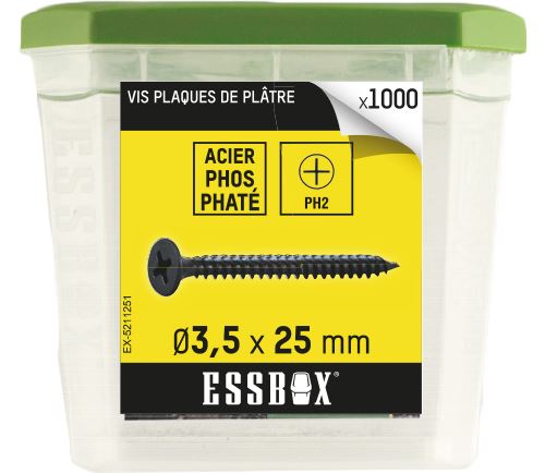 Vis ESSBOX SCELL-IT Plaque de plâtre - Ø3,5 mm x 25 mm - Boite de 1000 - EX-5211251