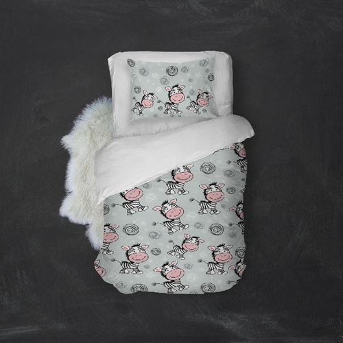 HOMEMANIA Pack oreiller et couette Zebra - Gris, blanc, rose - 155 x 210 cm