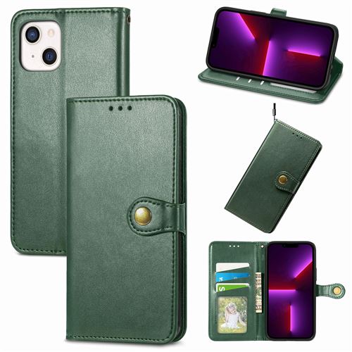MPFRANCE Housse pour iPhone 13 Vert [Porte Carte, etui portefeuille, boucle]