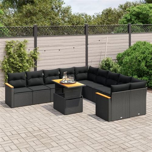 Non Communiqué Noir Vidaxl Salon De Jardin Avec Coussins 11 Pcs, Canapés De Terrasse, Ensemble De Meubles De Patio, Mobilier D'extérieur, 3273260