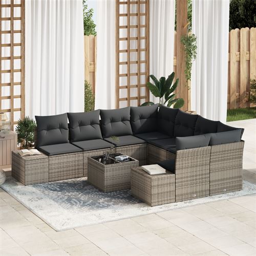 Non Communiqué Gris Ensemble De 9 Canapés De Jardin Avec Coussins Poly Rattan