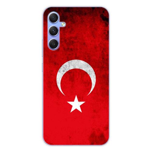 Coque en silicone imprimée compatible Samsung Galaxy A34 5G Drapeau Turquie