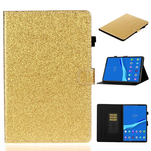 Etui en PU poudre flash avec support jaune pour votre Lenovo Tab Tab M10 TB-X605F/M10 Plus TB-X606F