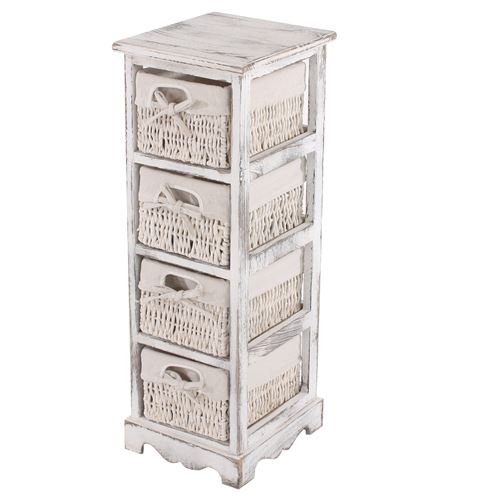 Générique Blanc Commode / Étagère 4 Paniers, 25X28x74cm, Shabby, Vintage, - Image 1
