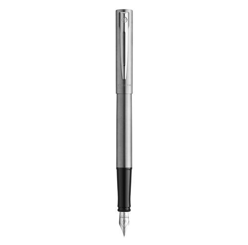 WATERMAN Blister stylo plume GRADUATE chromé avec une cartouche longue bleue