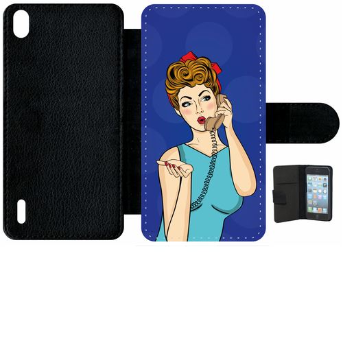 Etui À Rabat Huawei Ascend P7 Pin Up Fond Bleu Electrique