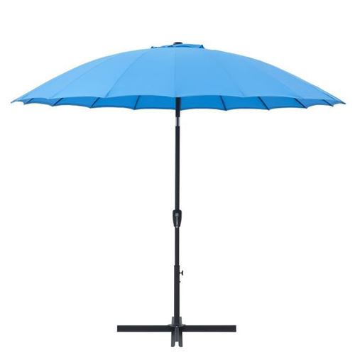 parasol droit type shanghai diametre 3m inclinable - mât aluminium et toile polyester 180g - bleu - aurinko