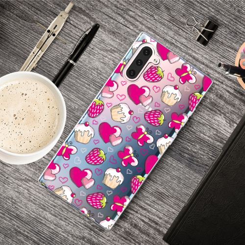 Coque en TPU impression de modèle mignon souple fraises et cupcakes pour votre Samsung Galaxy Note 10