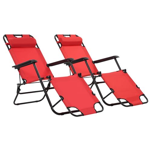 Vidaxl Rouge Chaises Longues Pliables 2 Pcs Avec Repose-Pied Acier 44344 - Image 2