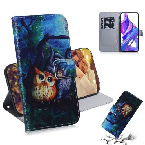Etui en PU peau d'impression hibou pour votre Huawei Honor 9X/9X Pro