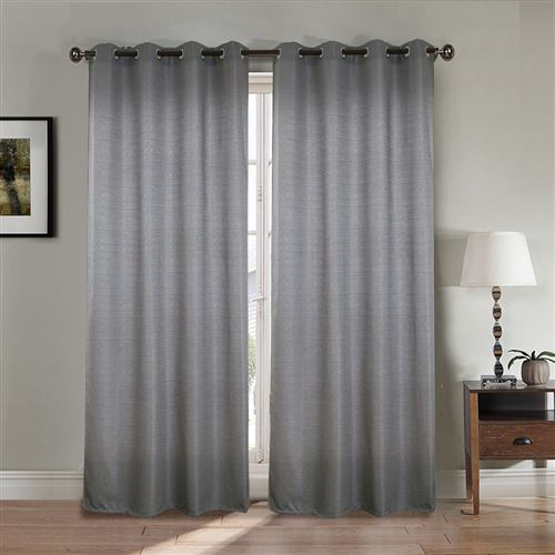 Paire de rideaux aspect lin - gris - Dimensions : 140x260cm