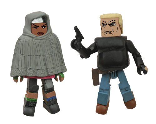 DIAMOND SELECT TOYS Pack de 2 figurines d'action avec capuche, Michonne et Gabe, série Walking Dead Minimates