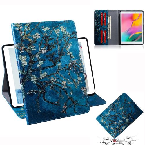 Coque en TPU + PU impression de modèle avec support fleur de prunier pour votre Samsung Galaxy Tab A 8 (2019) T290/T295