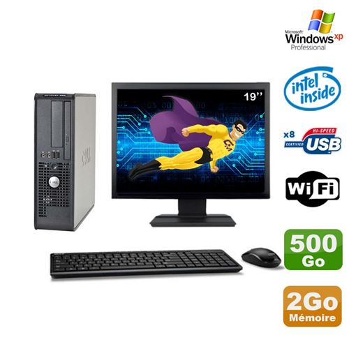 PC Dell 380 Sff E5200 2.5Ghz 2Go Disque 500Go Dvd WiFi Win Xp Ecran 19'