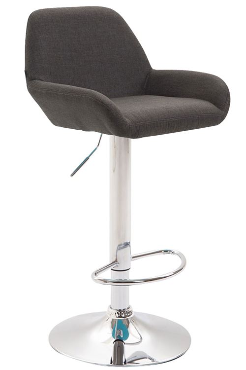 Tabouret de Bar Braga en Tissu- Hauteur réglable Pivotant- Piètement en Métal Chrome - Couleur d'assise Gris foncé