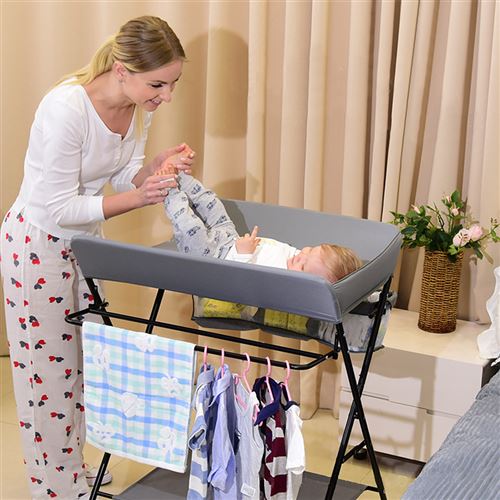 Table A Langer Bebe Pliante Oobest Avec Roues Et Panier De Rangement A Cote Gris Commodes Et Plans A Langer Achat Prix Fnac