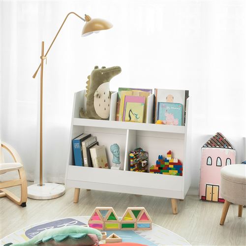 Bibliothèque Étagère à Livres Enfants Étagère de Rangement Jouets pour Enfants Porte-revues 5 Compartiments Ouverts,SoBuy® KMB19-W