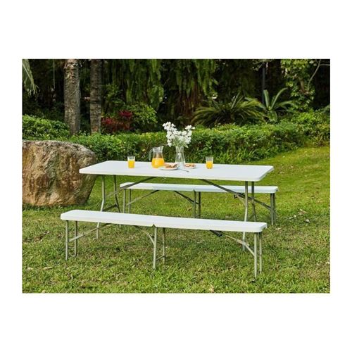 Ensemble De Table Pliante 180 Cm Et 2 Bancs Pliables 180 Cm - Pied Haut - Tableau Eva