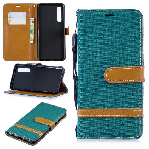 Etui en PU jean bicolore en tissu flip vert pour votre Huawei P30