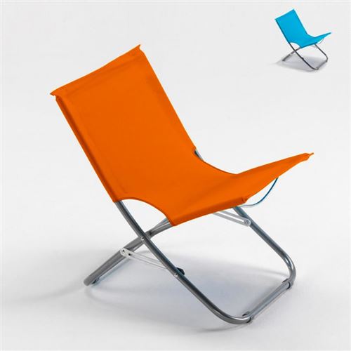 Chaise de plage transat pliante fauteuil piscine acier RODEO, Couleur: Orange