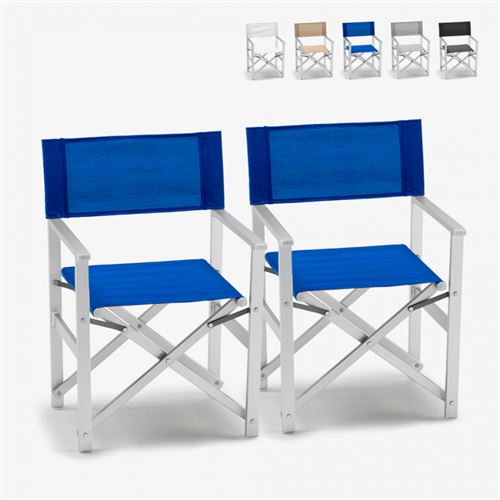 Chaises transats réalisateur de plage pliants aluminium textilène LUSSO 2 pcs, Couleur: Bleu