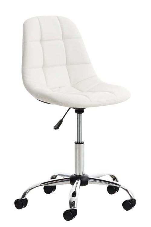 Chaise de Bureau Emil en Similicuir - Tabouret de travail réglable en hauteur et pivotant - Piètement en Métal chromé - Couleur Blanc
