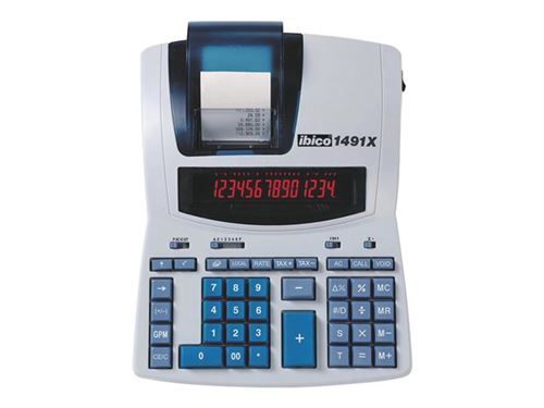 Rexel Ibico Professional 1491X - Calculatrice avec imprimante - LCD - 14 chiffres - adaptateur CA - blanc, bleu