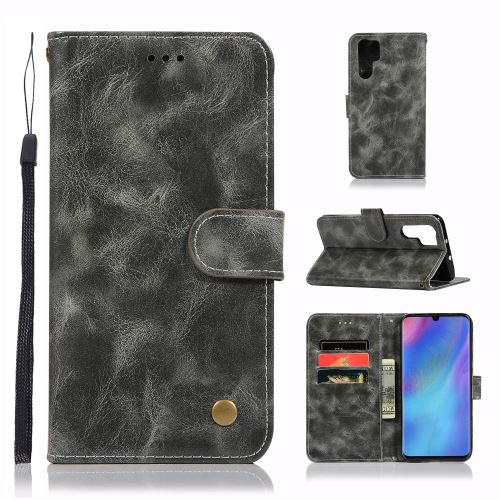 Etui en PU vintage premium avec support gris pour votre Huawei P30 Pro