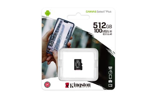 Kingston Canvas Select Plus - Carte mémoire flash - 512 Go - A1 / Video Class V30 / UHS Class 3 / Class10 - SDXC UHS-I
