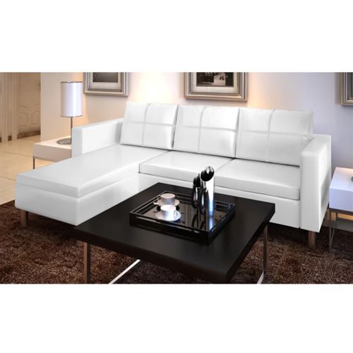 vidaXL Canapé d'angle 3 places modulable en cuir artificiel blanc