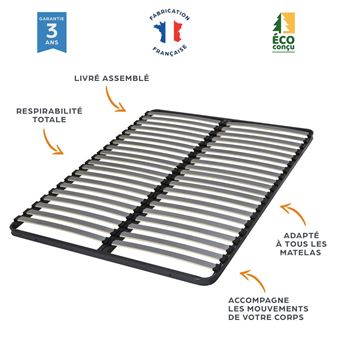 Sommier à lattes 140x190 C221 - 42 lattes bois - Fabrication française