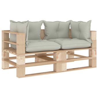 vidaXL Canapé palette à 2 places de jardin avec coussins ...